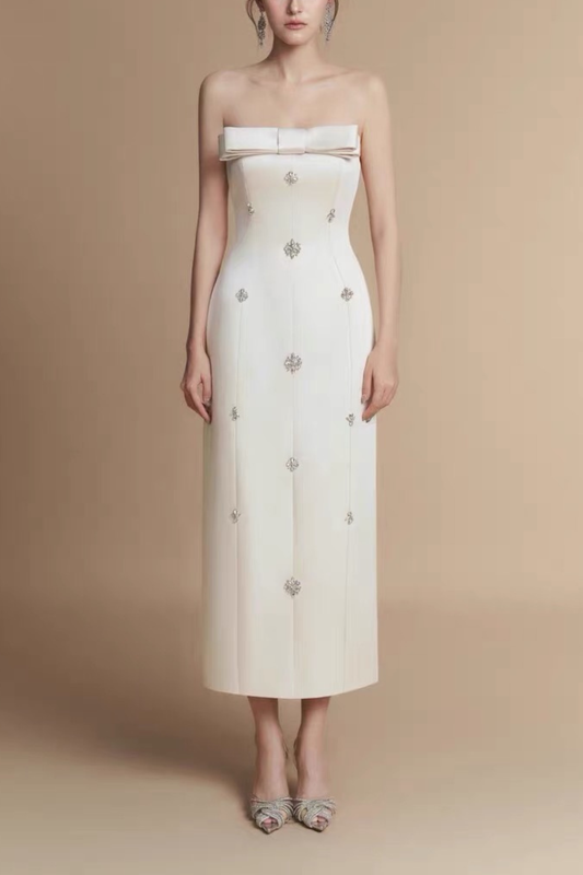 Lila Strapless Crystal Embellished Bow Bodycon Dress