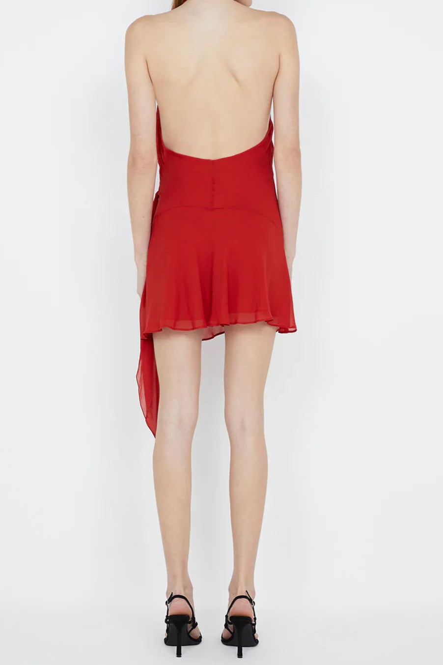 Halter Backless V-Neck Sleeveless Lace-Up Mini Dress in Red Avalabel