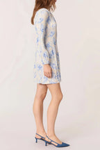 josephine Patterned pleated mini dress in blue Avalabel
