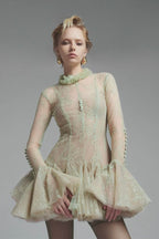Green Embroidered Flared Mini Dress Avalabel
