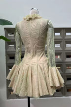 Green Embroidered Flared Mini Dress Avalabel