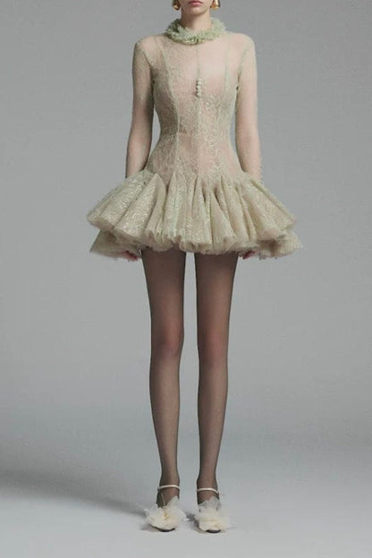 Green Embroidered Flared Mini Dress Avalabel