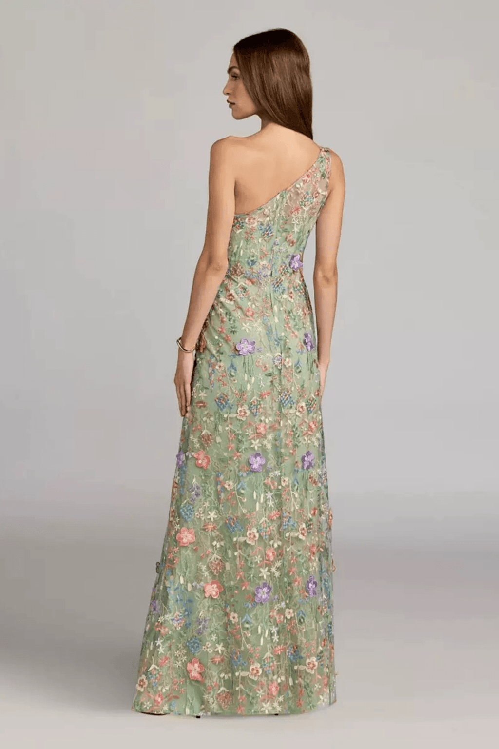 Carol Green Floral One Shoulder Embroidered Maxi Dress Avalabel