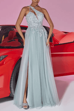 Lilian Light Blue Sequin Halter Neck Slit Prom Maxi Dress Avalabel