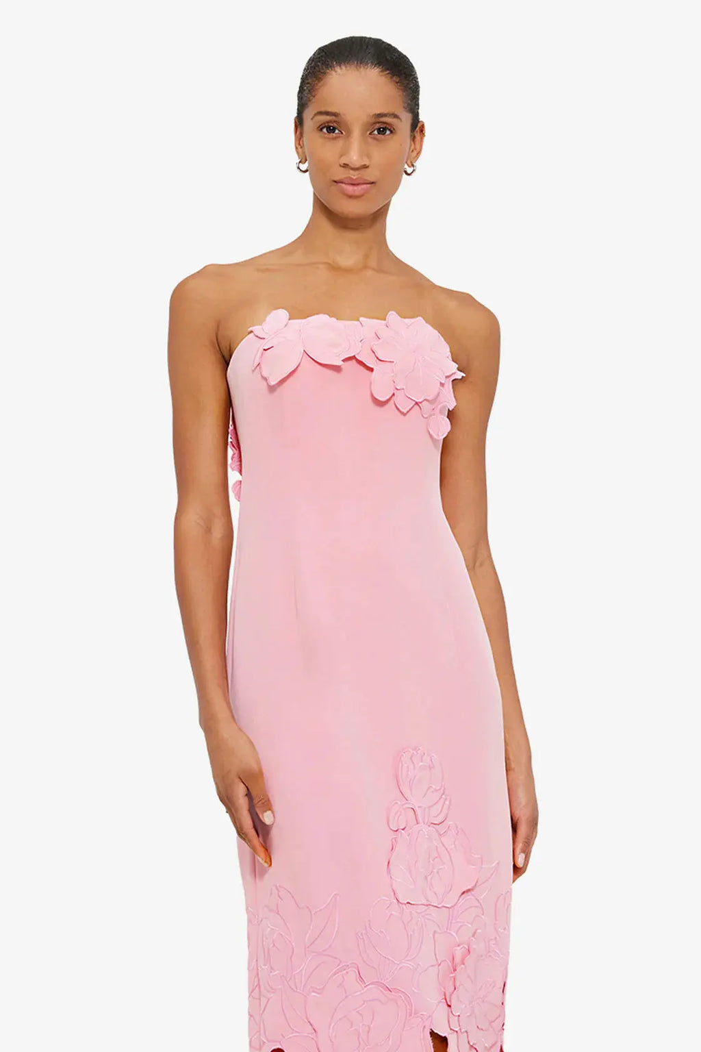 louise Appliqué Bustier Maxi Dress in pink Avalabel