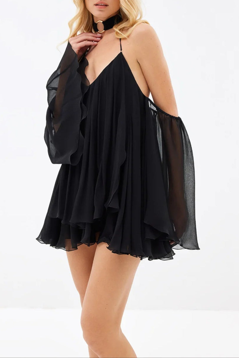 Erica Halter Neck Lace-Up Backless Mini Dress - Black Avalabel