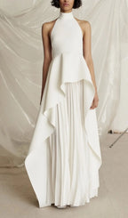 WHITE BANDAGE HALTER IRREGULAR MAXI DRESS Avalabel