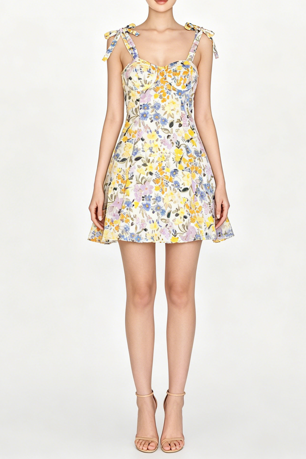 Multicolor Floral Tie-Strap Bustier Mini Dress Avalabel