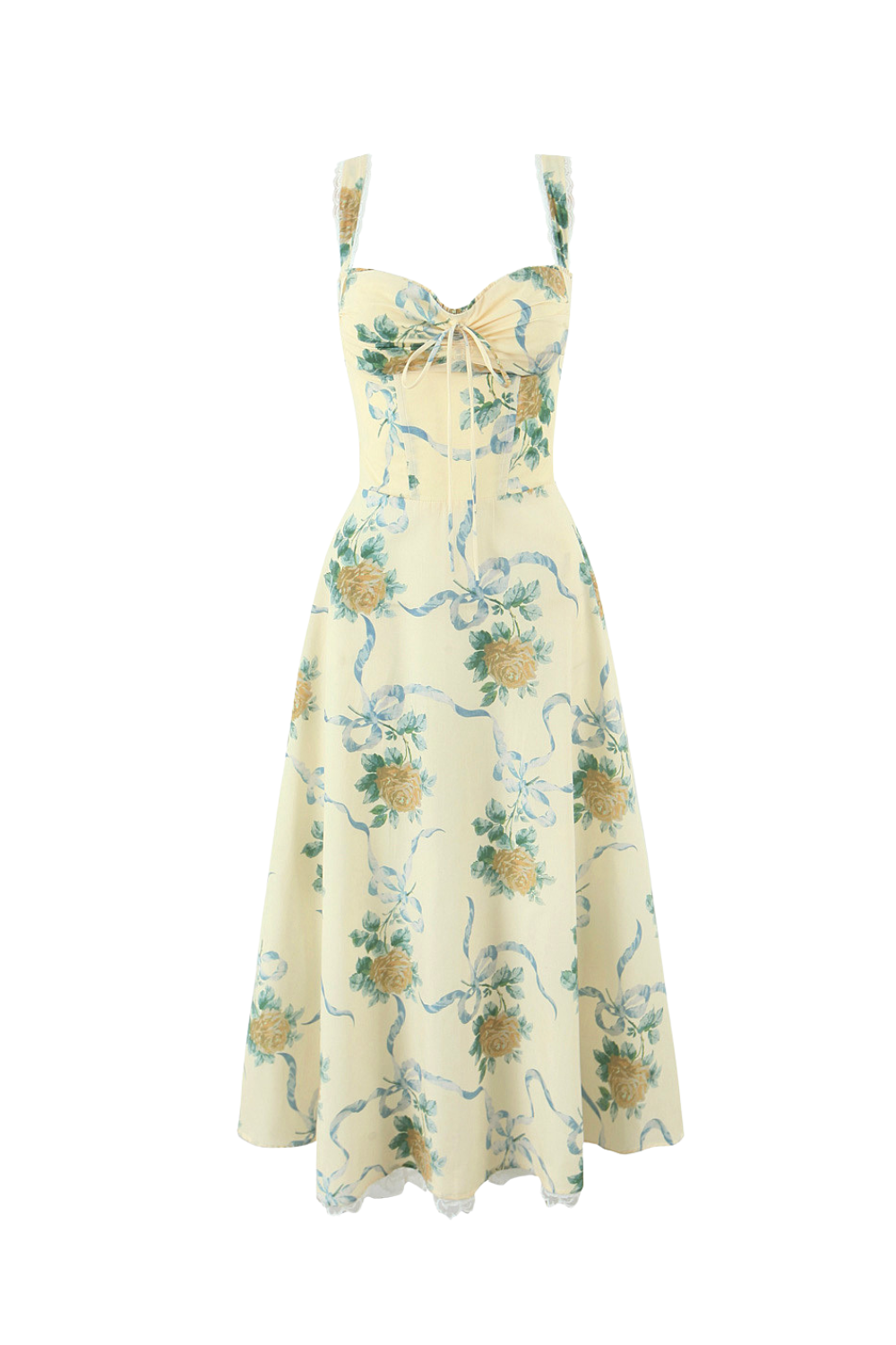 Daphne Floral Print Sweetheart Midi Dress in Yellow Avalabel