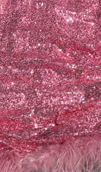 SEQUIN FEATHER MINI DRESS IN PINK Avalabel