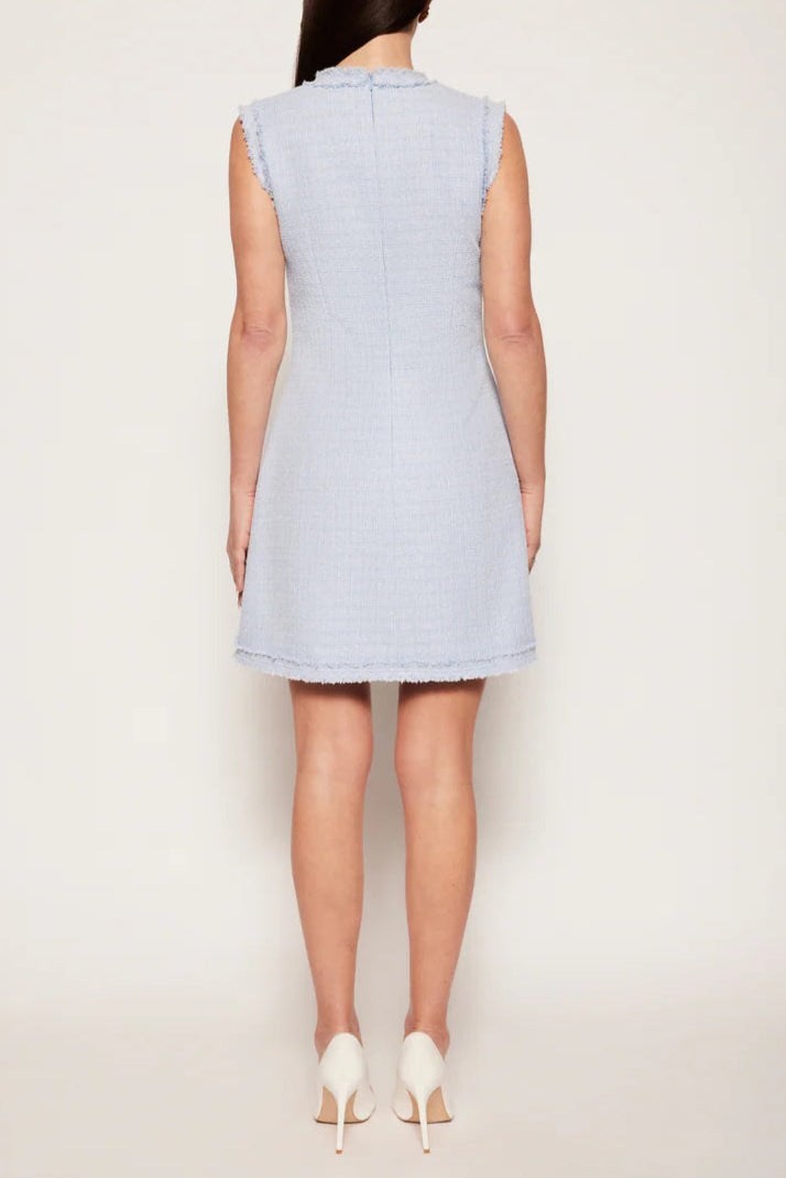 Tweed sleeveless mini dress in blue Avalabel