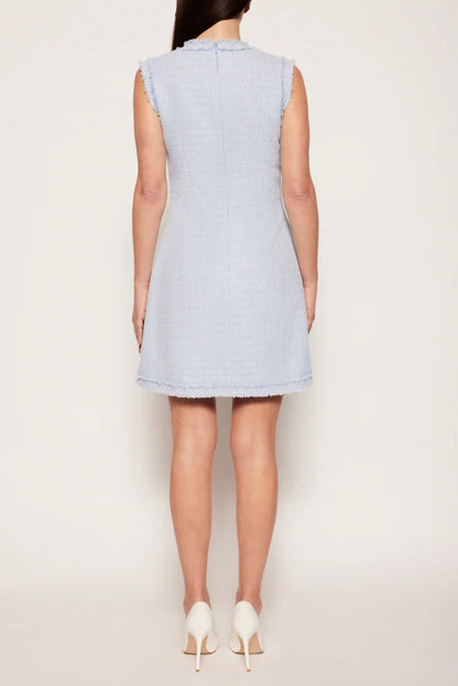 Tweed sleeveless mini dress in blue