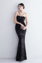 MARIAN BLACK CUTOUT SEQUINS HALTER MAXI DRESS Avalabel