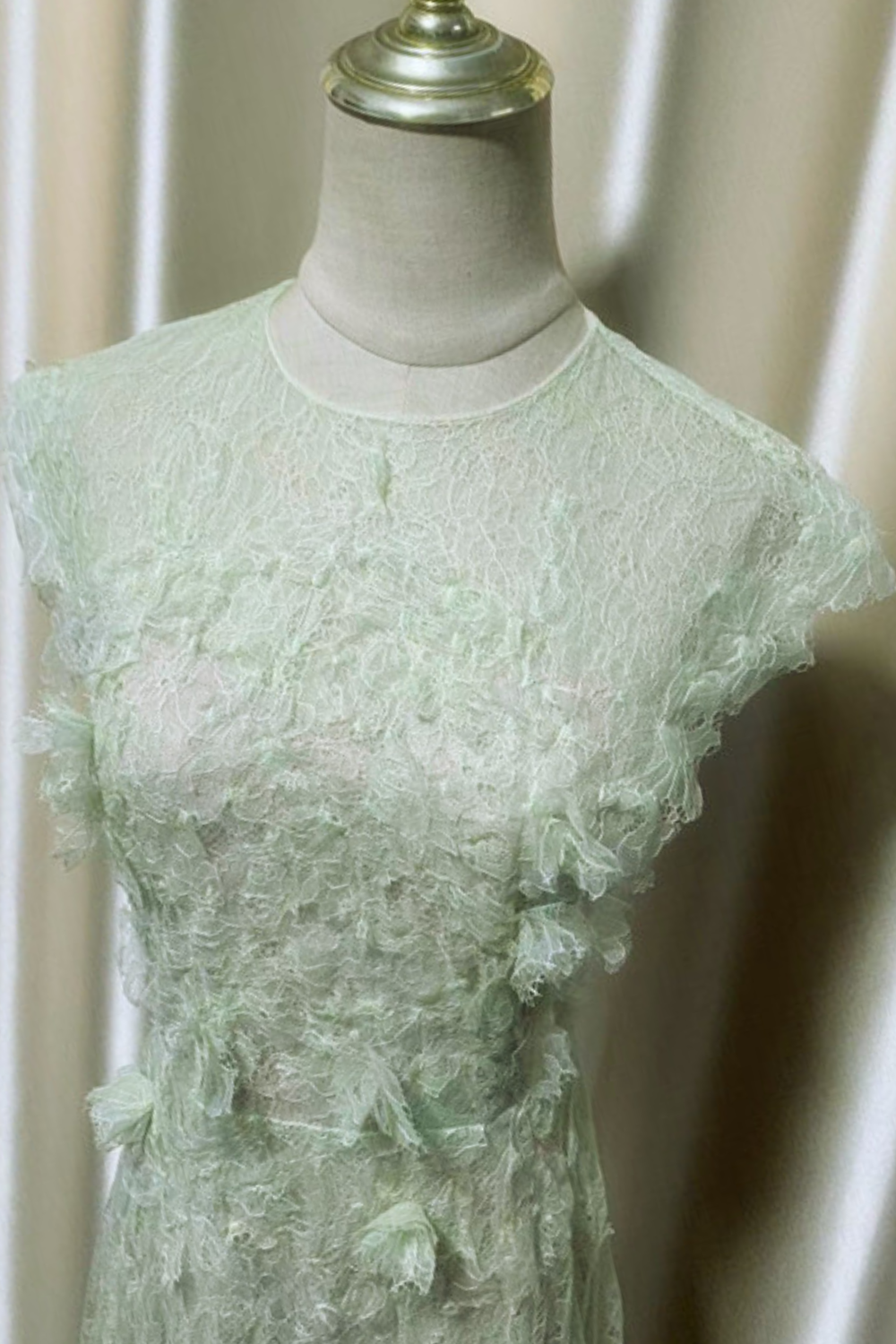 jennifer Lace Flower embellished maxi Dress in green Avalabel