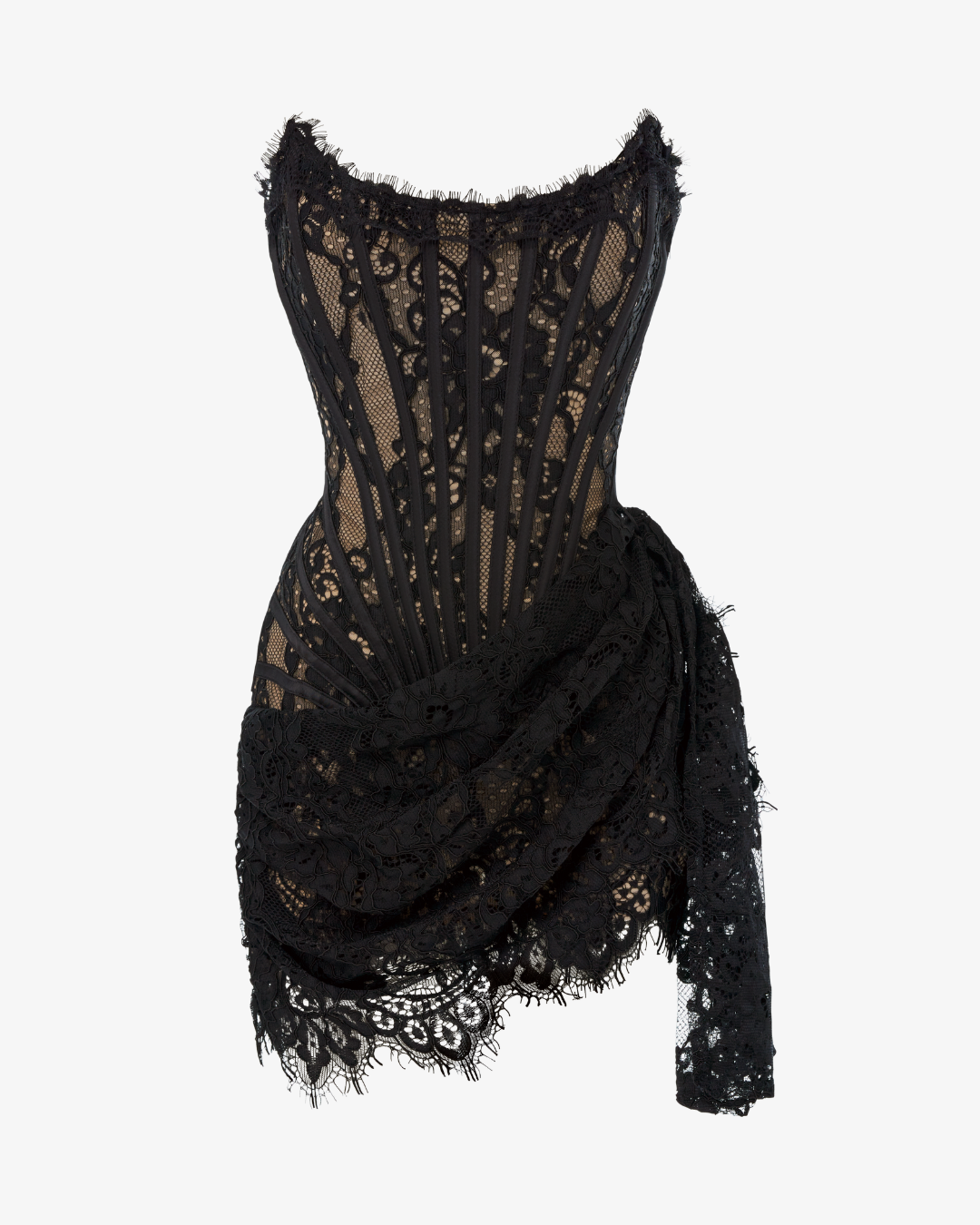 Black Lace Corset Draped Mini Dress Avalabel