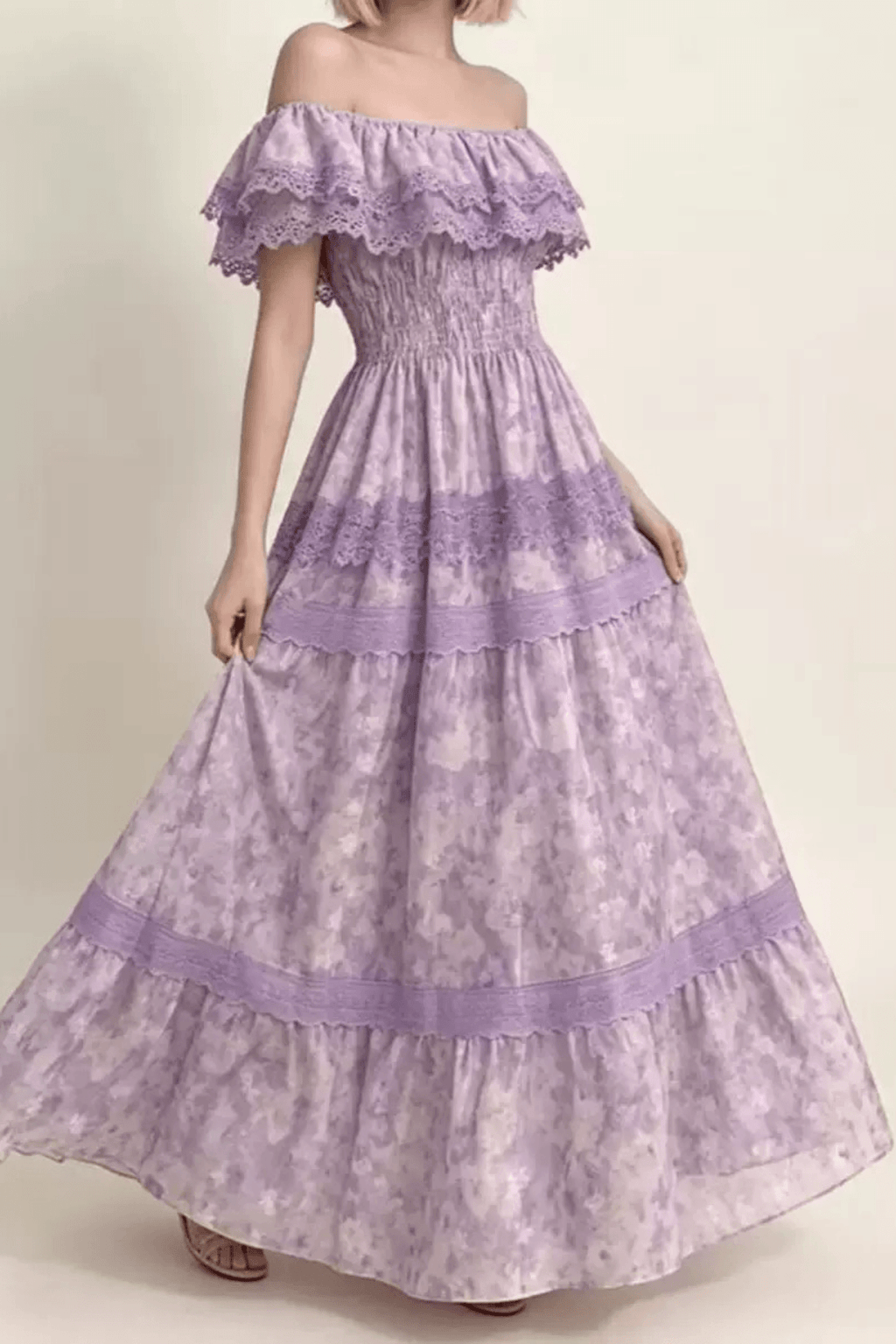 Kate Off Shoulder Ruffled Trim Floral Tiered Dress Avalabel