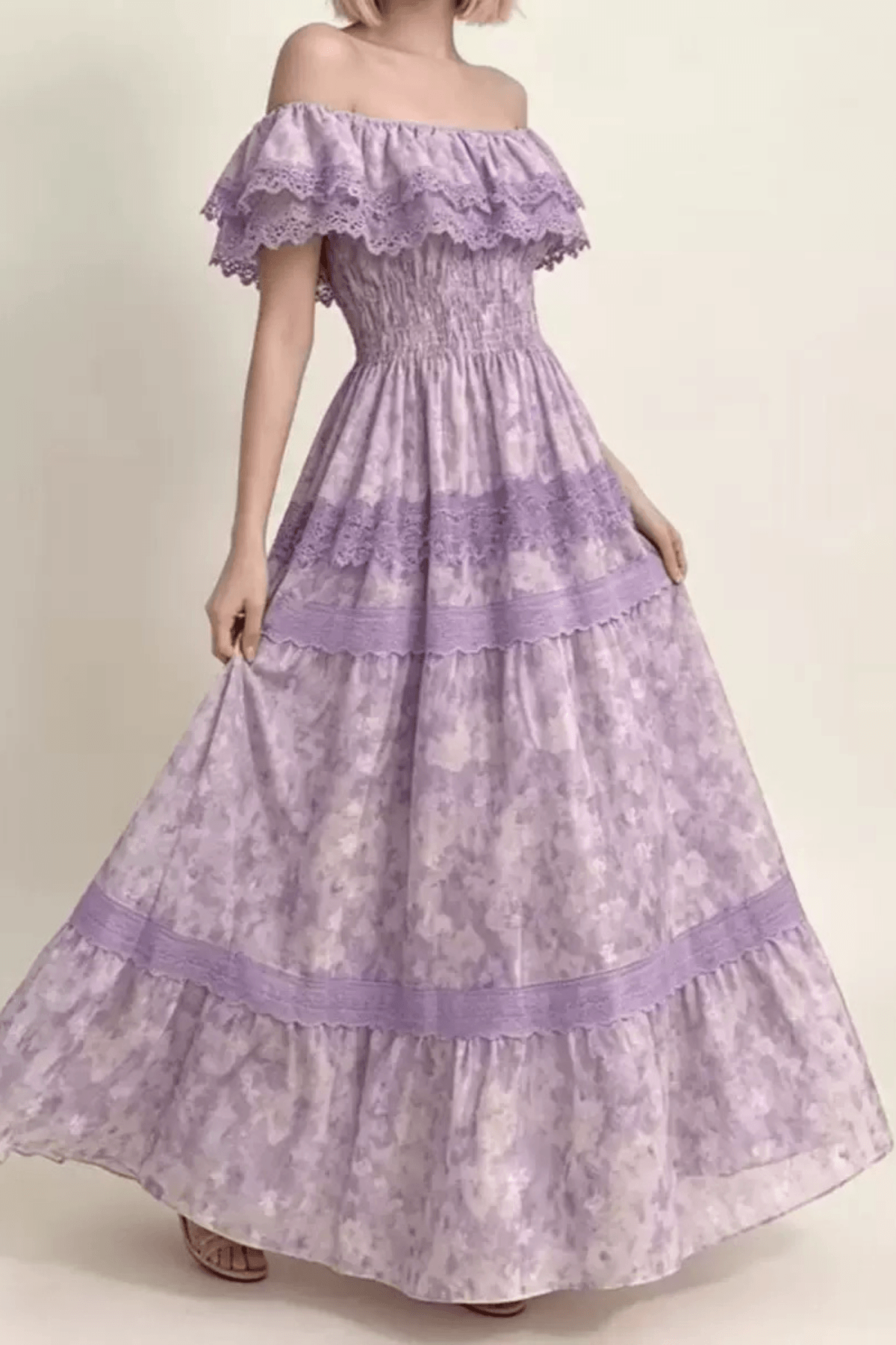 Kate Off Shoulder Ruffled Trim Floral Tiered Dress Avalabel