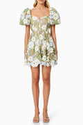 Rebecca Flora Lace Mini Dress in Green Soraya