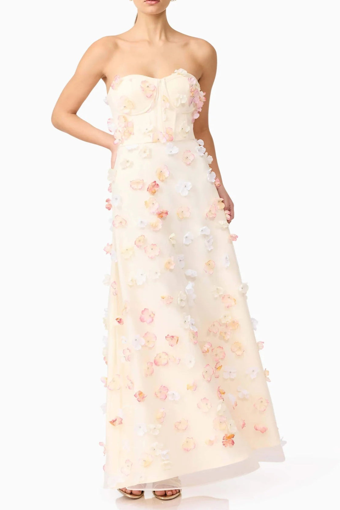 Off-Shoulder Embroidered Maxi Dress in Apricot Avalabel