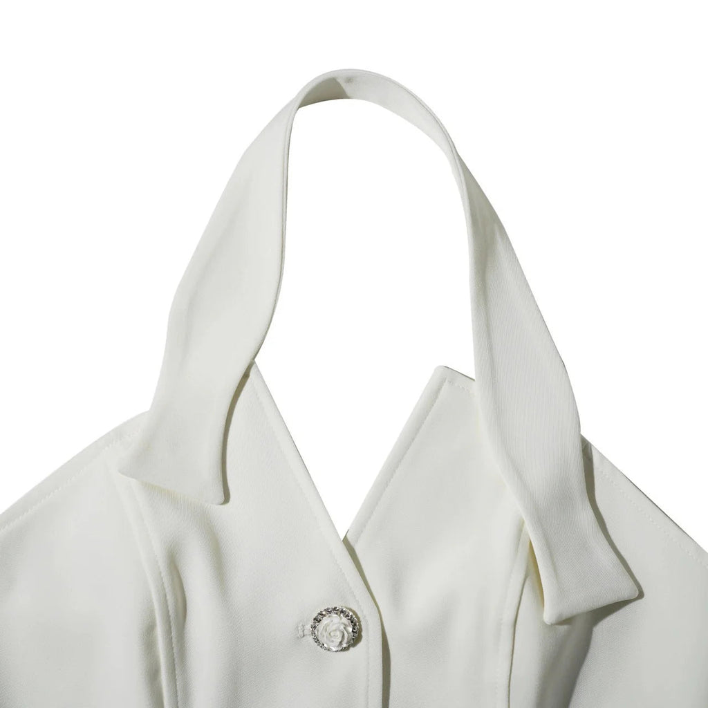 Halter Neck Vest Flower Embellished Pants Suit in Ivory Avalabel
