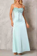 Simona Ruffle Trim Silk Maxi Dress in Mint Avalabel