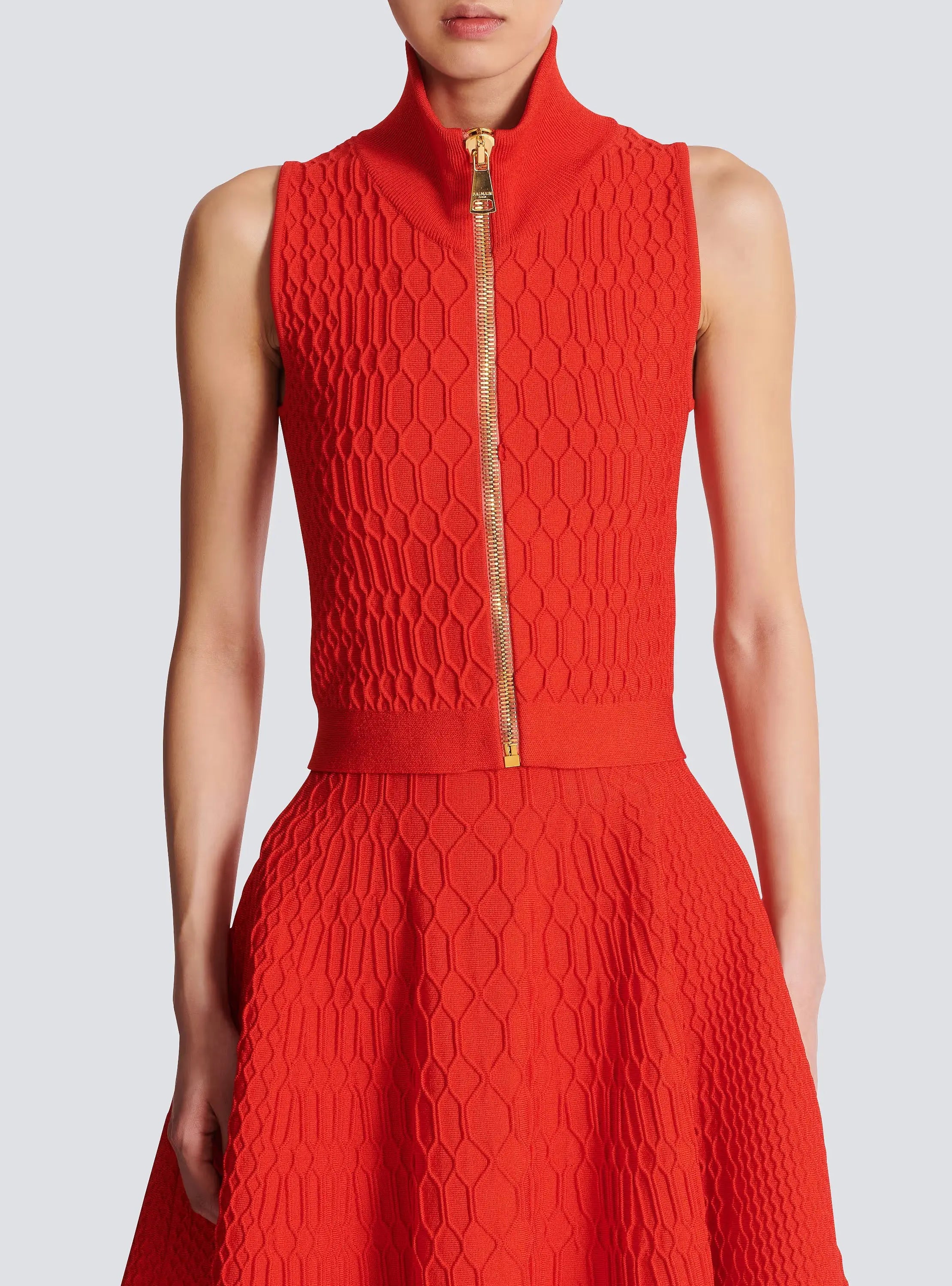 candance Sleeveless plaid Knit Top skirt set in red Avalabel