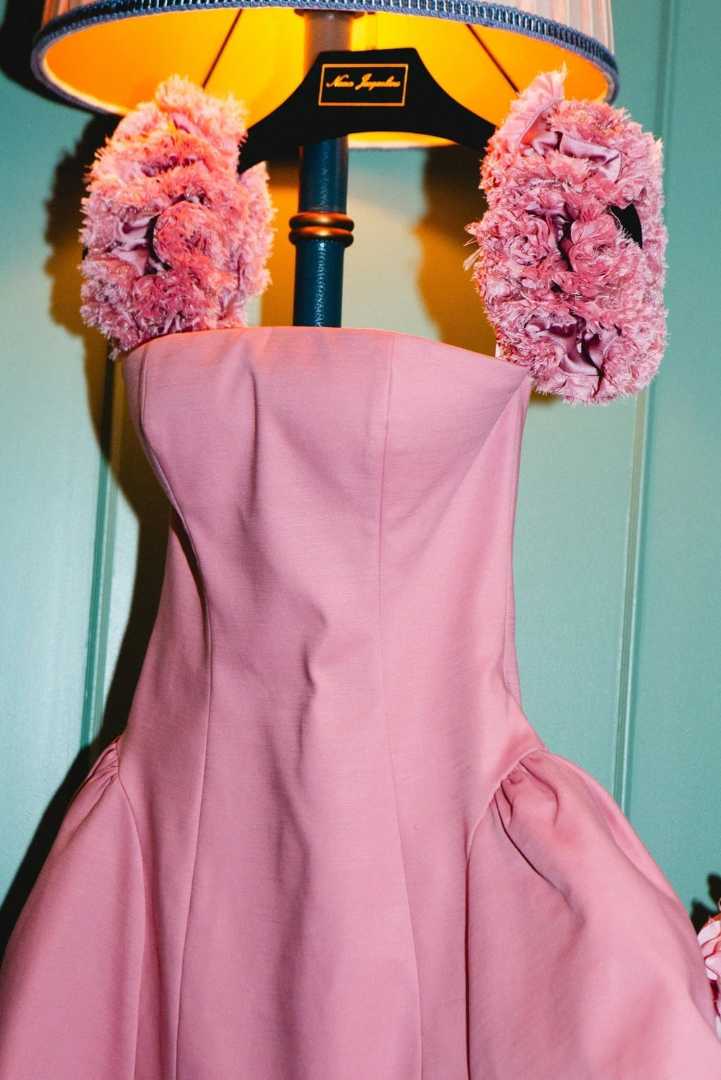 Sherry Flower Strapless Puffy Mini Dress in Pink Soraya