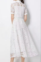 Lace Collared Belted Midi Dress Avalabel