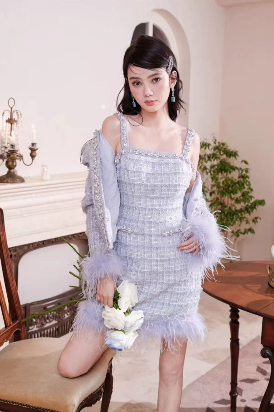 Tweed rhinestone suit dress Avalabel