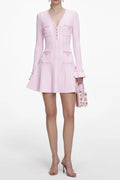 xylia Pink Pearl Trim v-neck Knit Mini Dress Avalabel