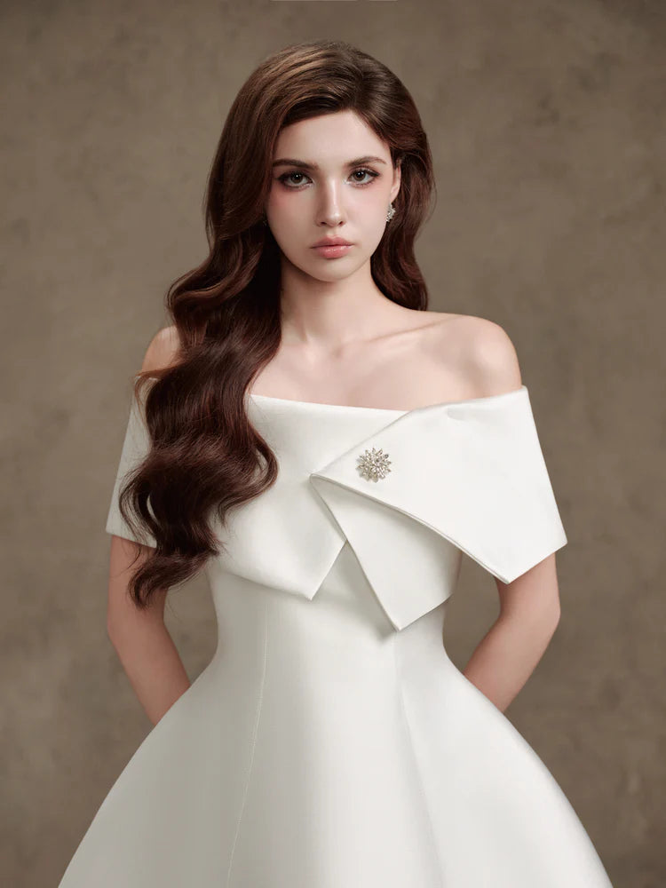 Brianna One-Shoulder Satin Mini Dress in Apricot Avalabel