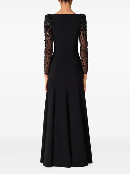 martha Mesh splicing beading diamond maxi dress in black