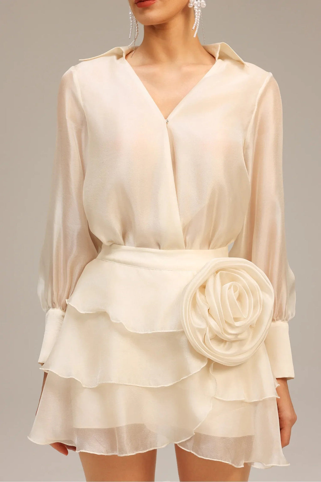 anna Wrap V-Neck Organza Shirt mini dress in apricot Avalabel