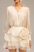 anna Wrap V-Neck Organza Shirt mini dress in apricot Avalabel