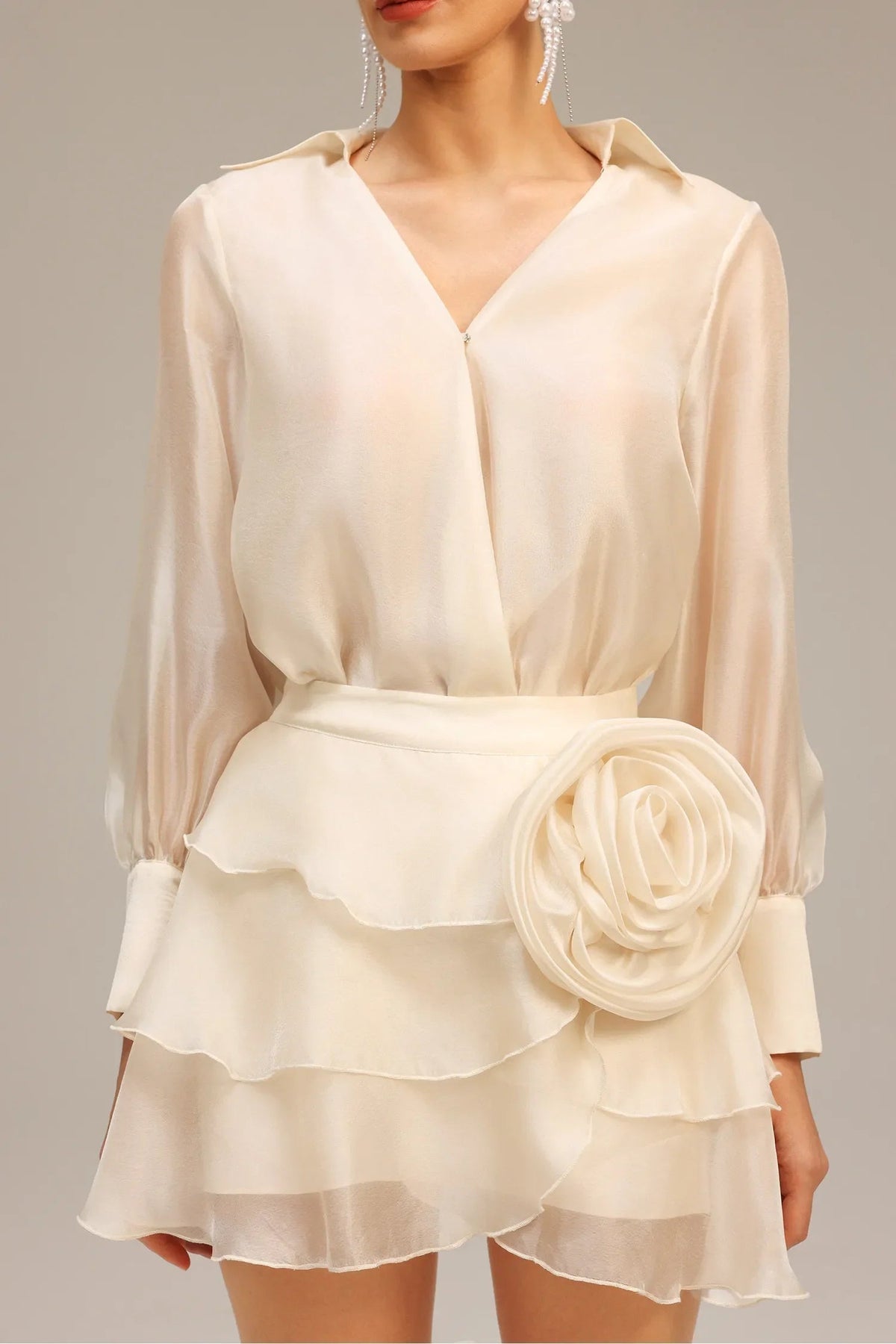 anna Wrap V-Neck Organza Shirt mini dress in apricot Avalabel
