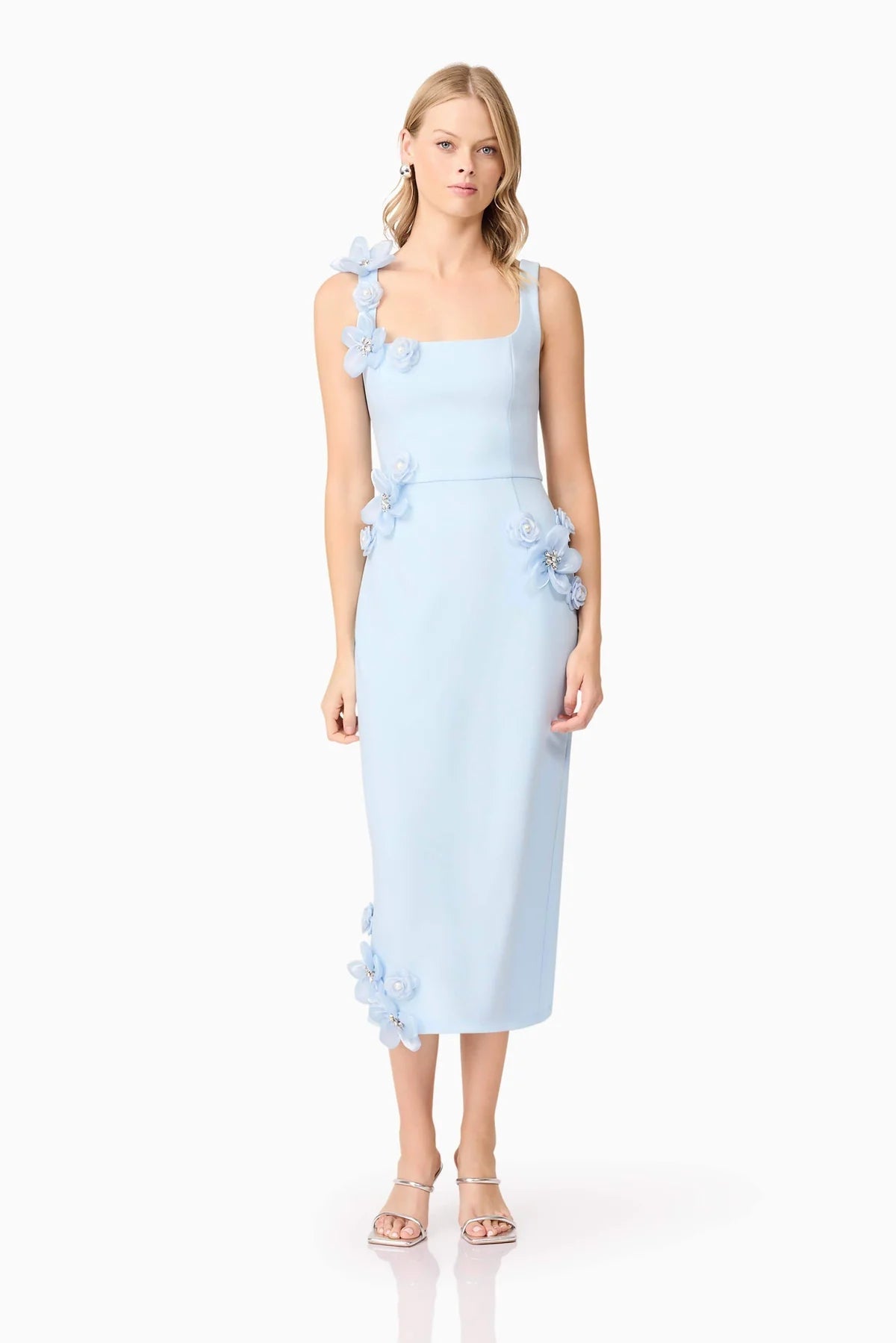 Sabrina 3D Flower Midi Dress in Blue Soraya