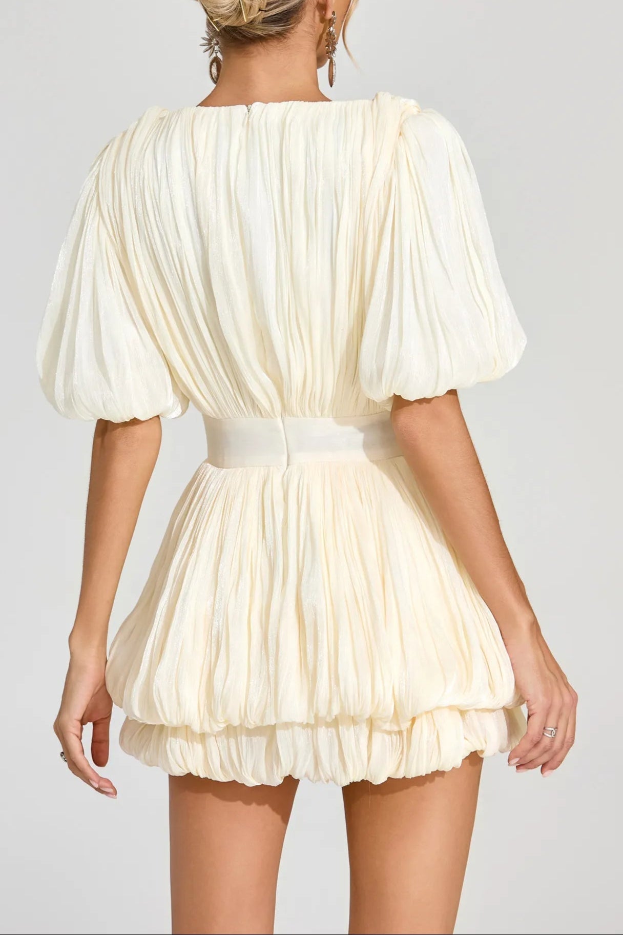 Eartha Apricot 3D Flower Organza Pleated Mini Dress Avalabel