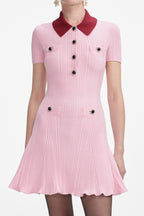 Christine Pink Contrast Collar Knit Mini Dress Avalabel