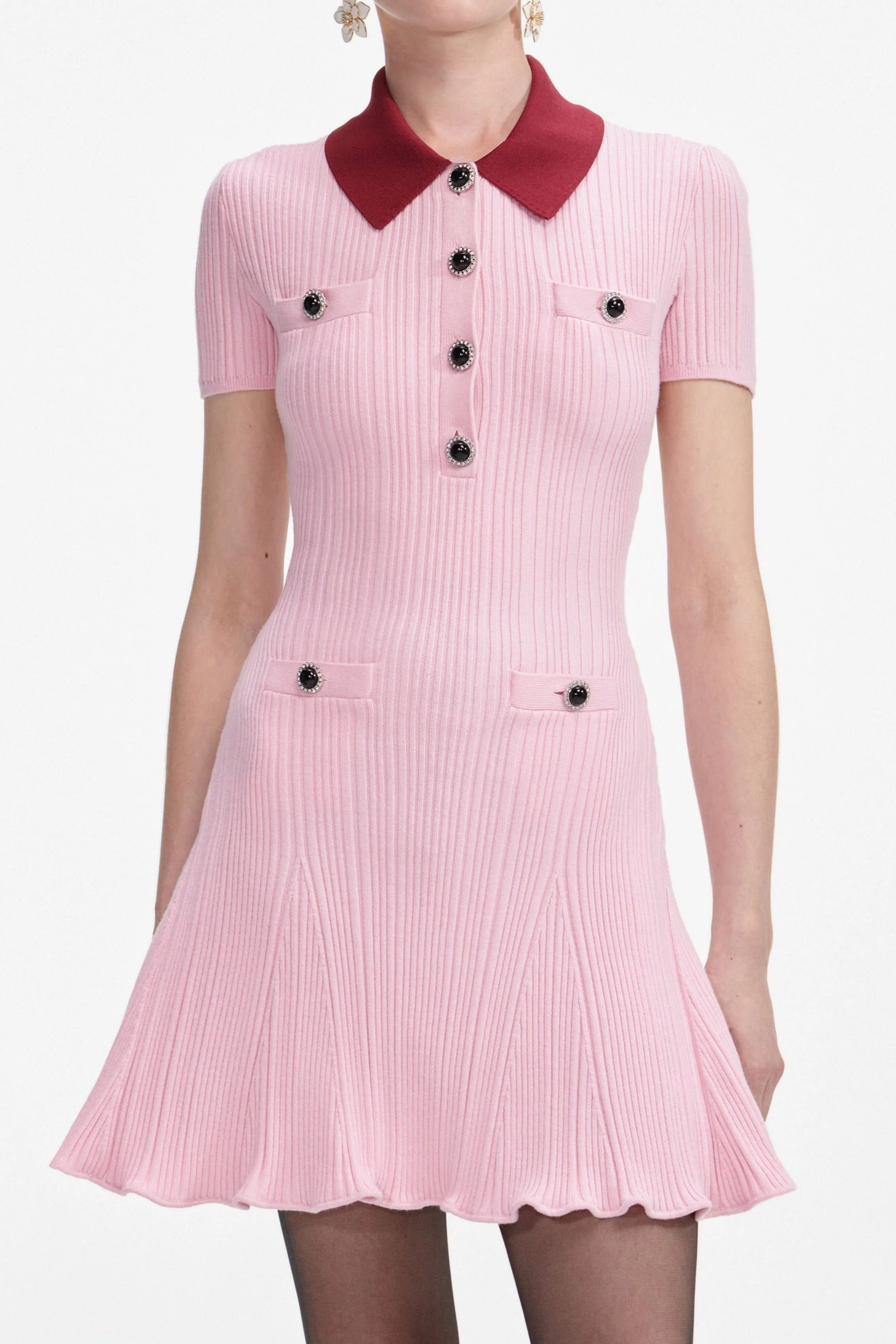Christine Pink Contrast Collar Knit Mini Dress Avalabel