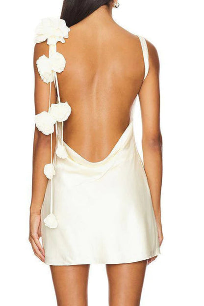 Cheryl 3D Flowers Sleeveless Mini Dress in White