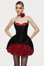 Rose Flower Ruffled Floral Mini Dress in Red Soraya