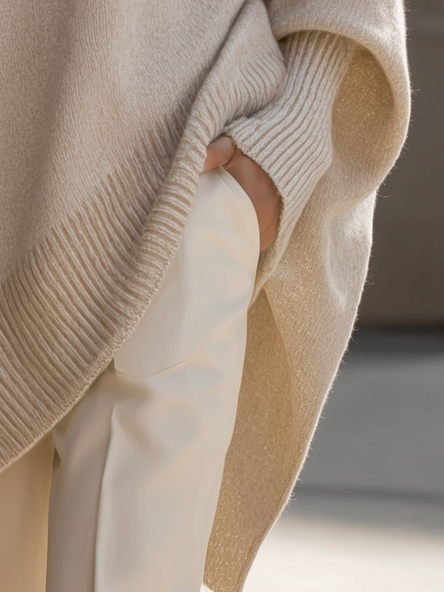 Oversized Knit Poncho Sweater Avalabel