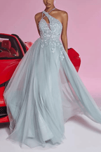 Lilian Light Blue Sequin Halter Neck Slit Prom Maxi Dress Avalabel