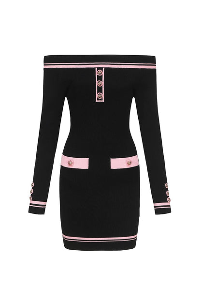 vanessa off-shoulder Knit mini Dress in black