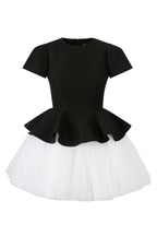 Two-Tone Velvet Ruffle Hem Puffy Mini Dress Avalabel