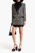 novia black Double-breasted houndstooth wool-blend tweed blazer Avalabel