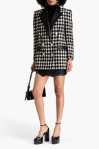 novia black Double-breasted houndstooth wool-blend tweed blazer Avalabel