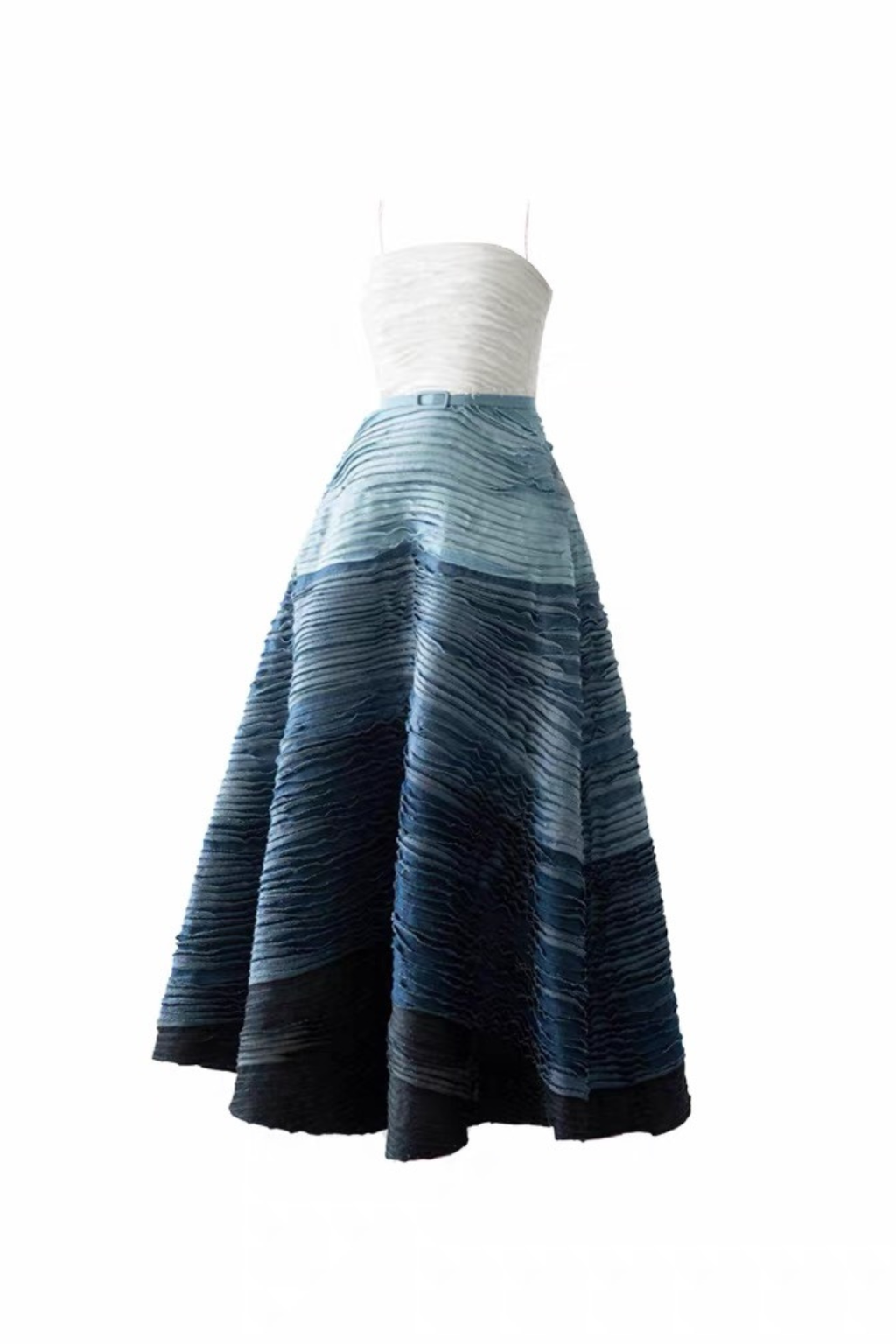 Mara Ombre Denim Strapless Tiered Midi Dress Avalabel