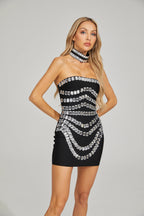 zenobia Crystal embellished strapless Mini Dress in black Avalabel