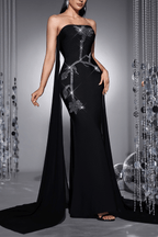 Junie Black Strapless Rhinestone Mermaid Dress Avalabel
